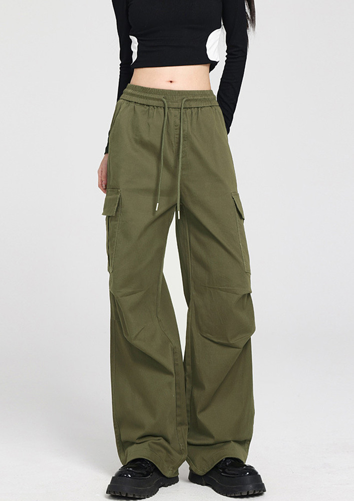 Green Pleated-knee Detail Trousers