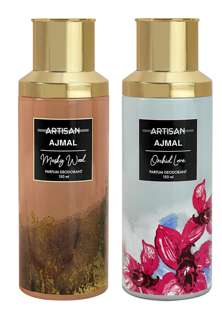 AJMAL ARTISAN - MUSKY WOOD & ORCHID LOVE DEODORANT PERFUME 150ML LONGLASTING SPRAY GIFT FOR MEN AND WOMEN ONLINE EXCLUSIVE