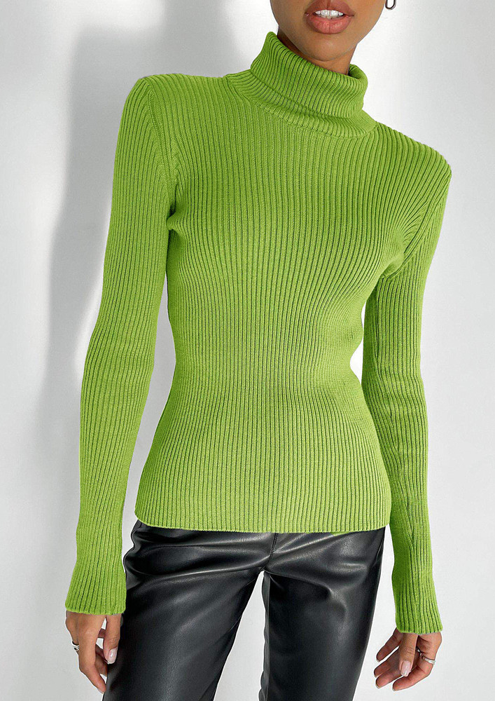 POLO NECK KNITTED GREEN SLIM TOP