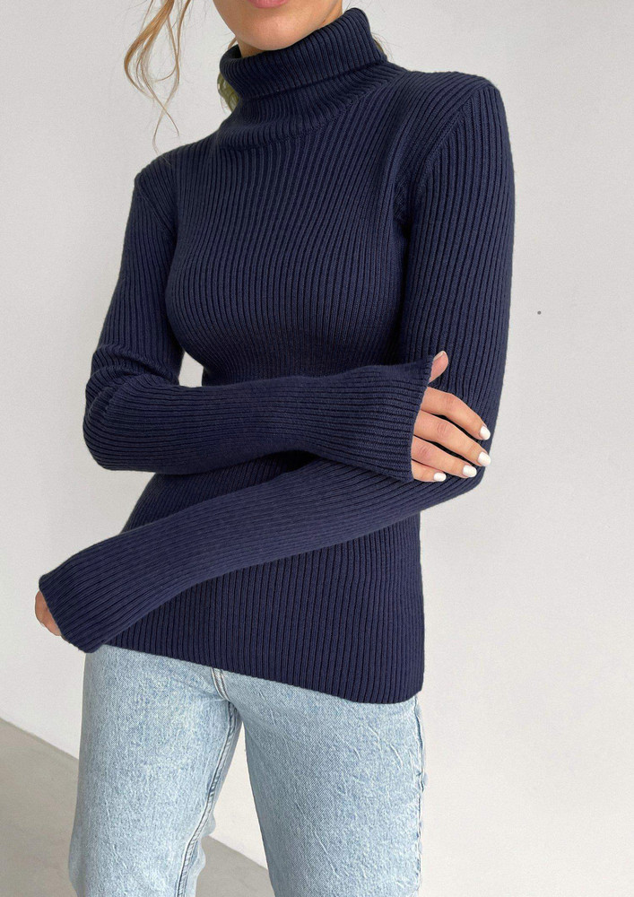 POLO NECK KNITTED DEEP BLUE TOP