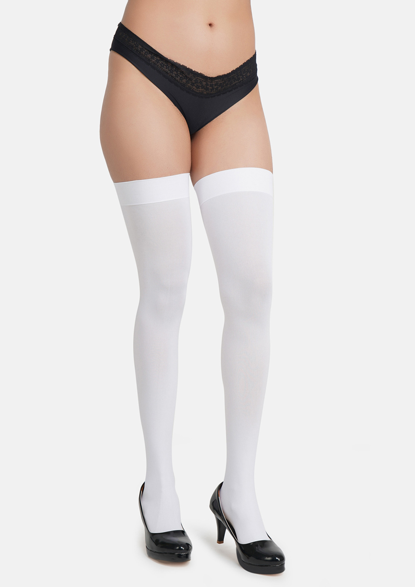 N2S NEXT2SKIN Women's Thigh High Opaque Stockings (White)