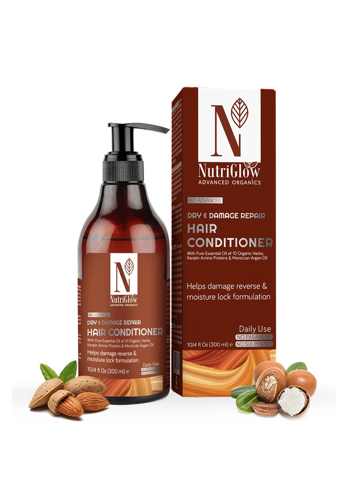 NutriGlow Advanced Organics Bio Advanced Daily Use Dry and Damage Repair Hair /Damage Reverse/Moisture Lock Formulation/Argan and Essential Oils/No Parabens/No Sulphates- ml Conditioner 300 ML