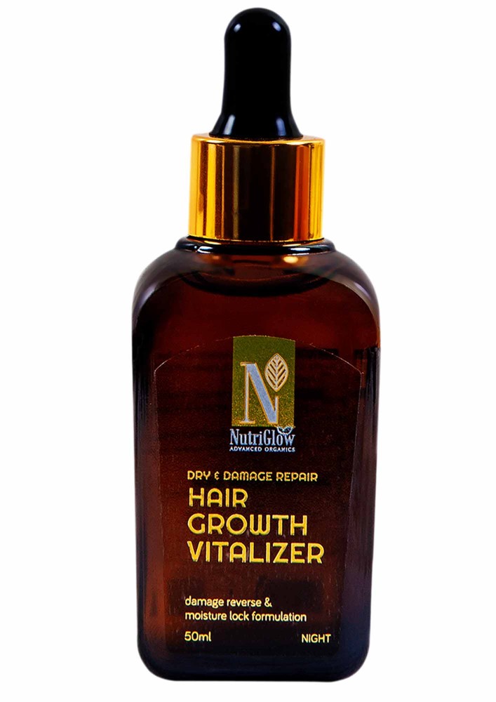 NutriGlow Advanced Organics Dry and Damage Repair Hair Growth Vitalizer/Damage Reverse and Moisture Lock Formulation for Night Use-50ml