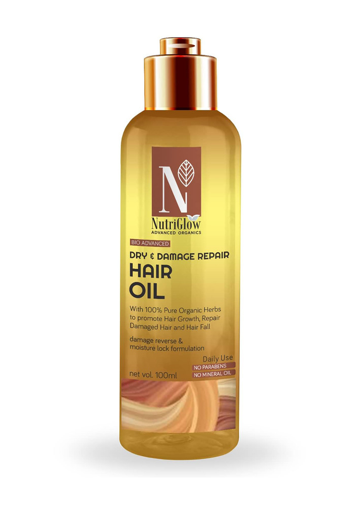 NutriGlow Advanced Organics Bio Advanced Dry and Damage Repair Hair Oil/Damage Reverse and Moisture Lock Formulation/No Parabens & No Mineral Oil -100ml