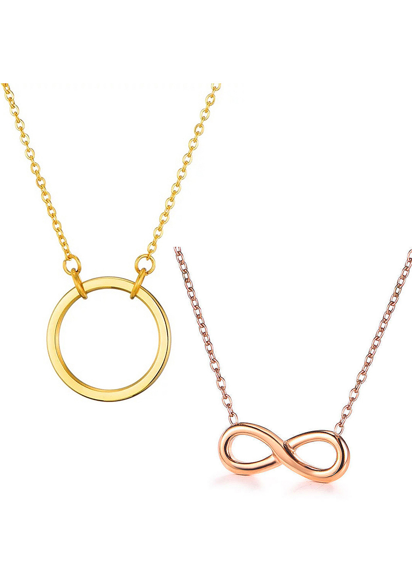 Rose Gold & Double Circle Necklace with Simulated Diamonds
