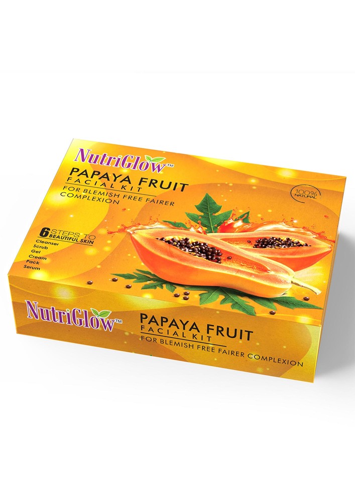Nutriglow Papaya Facial Kit For Blemish Free, Glowing And Fairer Skin, Hydrated & Brightening Fresh Looking Skin, All Skin Types, Parabens & Sulphates Free, 250gm + 10ml