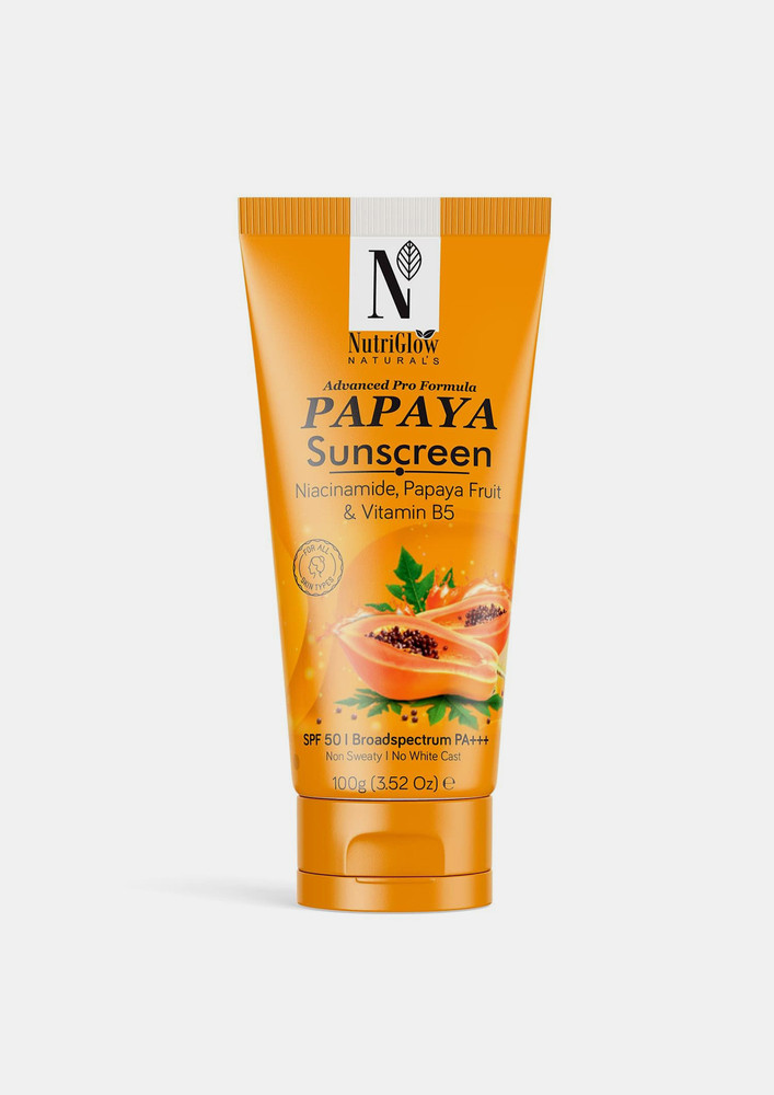 NutriGlow NATURAL'S Advanced Pro Formula Papaya Sunscreen No White Cast, All Skin Type - SPF 50 PA+++ (100 g)
