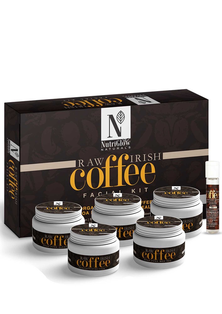 Nutriglow Natural’s Raw Irish Coffee Facial Kit With Grounded Coffee For Brighter Skin, (250g+10ml)