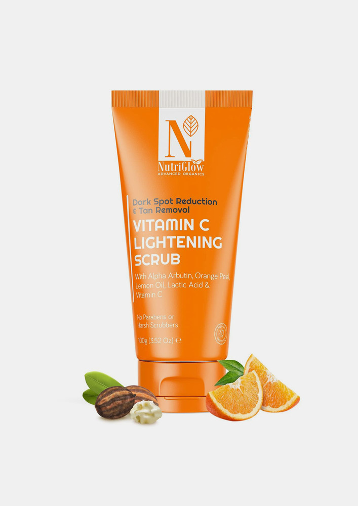 Nutriglow Advanced Organics Vitamin C Lightening Scrub for Exfoliation, Acne Control with Orange Peel Scrub (100 g)
