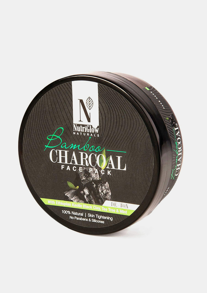 NutriGlow Natural's Bamboo Charcoal Face Pack With Ethiopian Kaolin Black Clay For Brightening, Lightening & Tightening Skin,100% Natural, 200gm