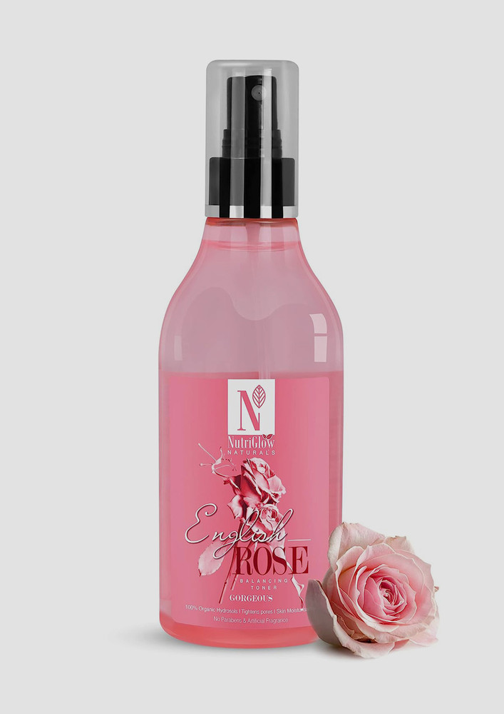 NutriGlow Naturals English Rose Balance Toner For Tightens Pores, Skin Moisturization, No Parabens & Artificial Fragrance, 300ml