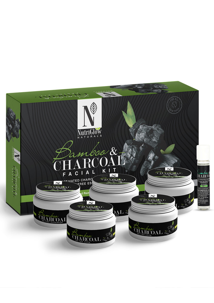 NutriGlow Natural’s Bamboo Charcoal Facial Kit with Activated Charcoal for Deep Cleansing, (250g+10ml)