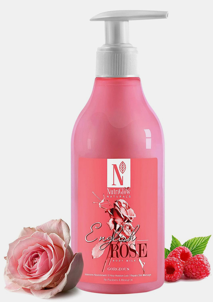 NutriGlow Natural's English Rose Body Milk For Intensive Nourishment 8 hours mousiture lock Skin Whitening 150 ml