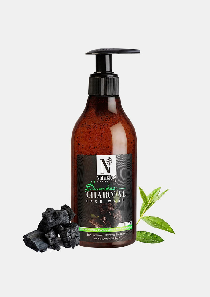 NutriGlow NATURAL'S Bamboo & Charcoal Face wash For Deep Clean, Acne, Skin Lightening, Hydrate & Glowing Skin, All Skin Type, No Sulphates, 300 ml