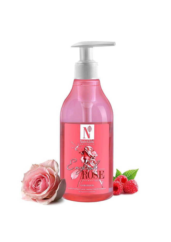 NutriGlow NATURAL'S English Rose Shower Gel With Mulberry Extract For Long Lasting Freshness, Gentle Cleansing, Deep Moisturisation, No Sulphates, 300 ml
