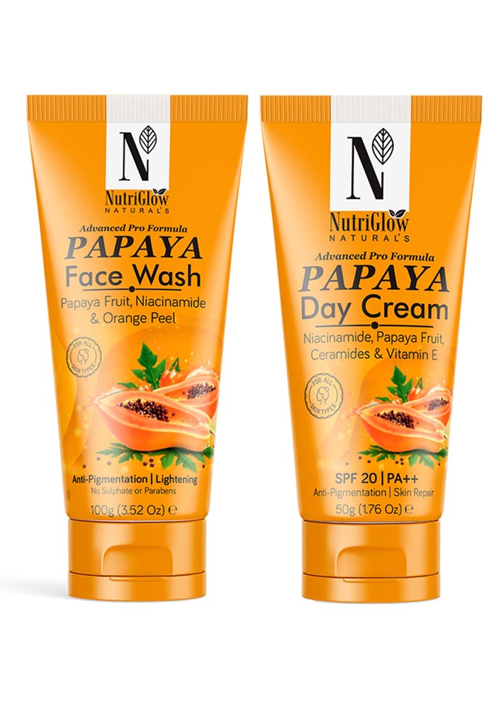 Nutriglow Naturals Papaya Face Wash (100gm) & Papaya Day Cream (50gm ) For Brighter Skin