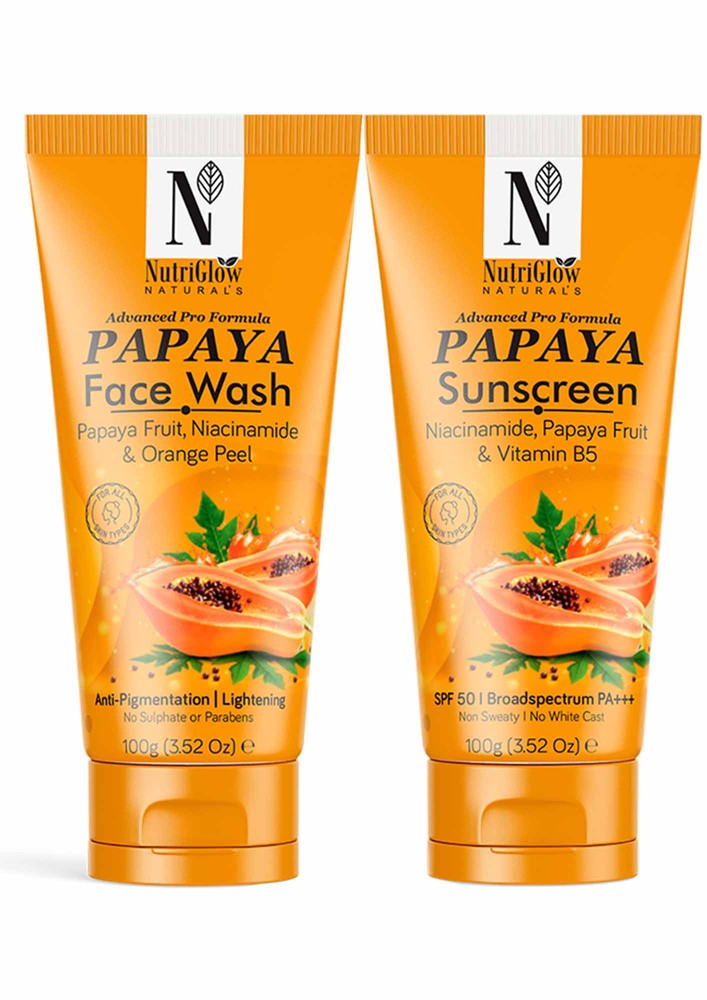 Nutriglow Naturals Papaya Face Wash (100gm) & Papaya Sunscreen Spf 50 (100gm) To Treat Sun Spots