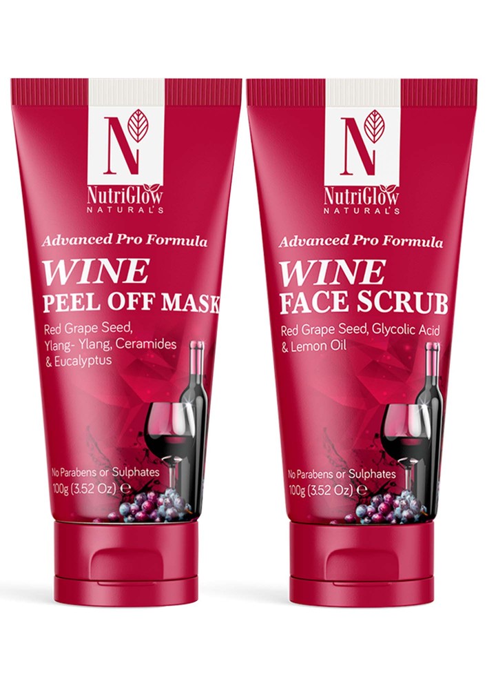 Nutriglow Naturals Wine Face Scrub (100gm) & Wine Peel Off Mask (100gm) For Even Toned Skin