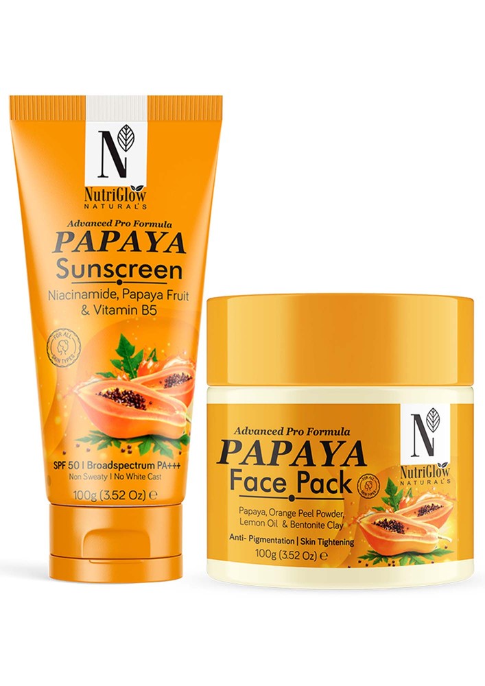 Nutriglow Naturals Papaya Face Pack (100gm) & Papaya Sunscreen Spf 50 (100gm) For Brighter Skin
