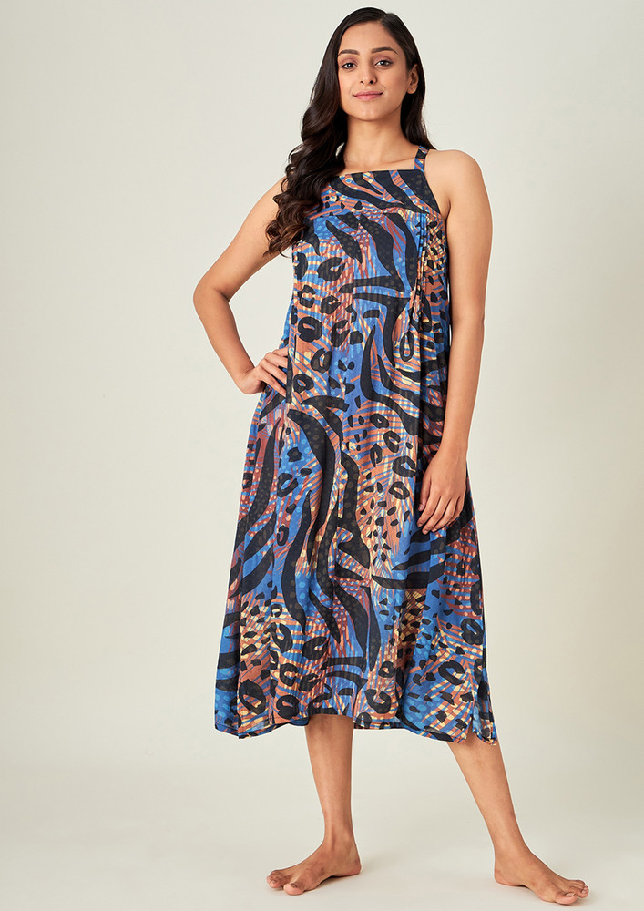 Blue and Brown Animal Print Negligee