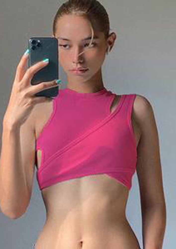 Pink Ribbed Layered Cut-out Crop Top