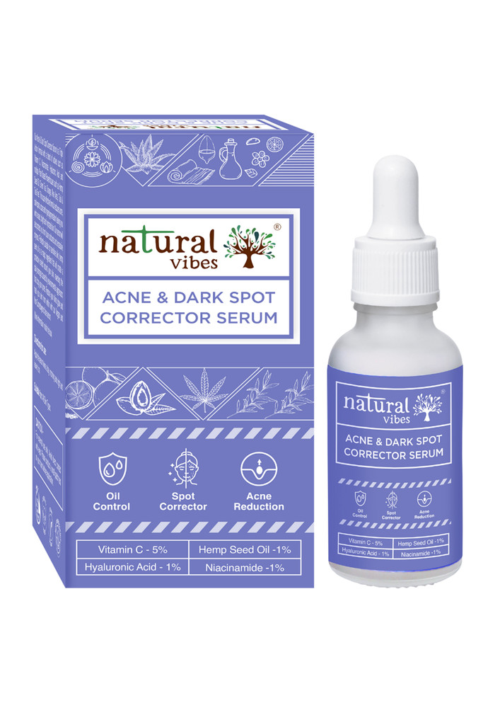 Natural Vibes Acne & Dark Spot Corrector Face Serum with Hyaluronic Acid, Vitamin C & Niacinamide 30 ml