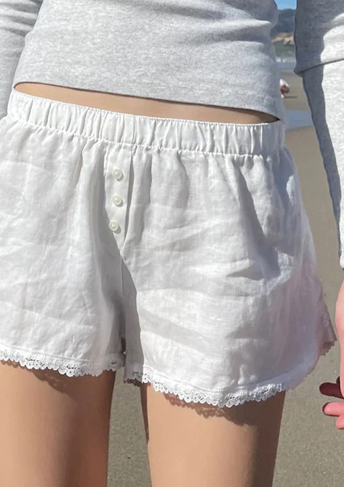 White Low-rise Wide Cotton Shorts