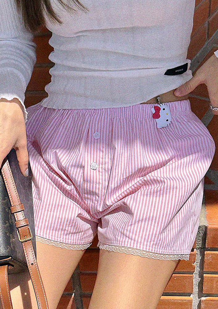 Pink Printed Wide Fit Regular Shorts