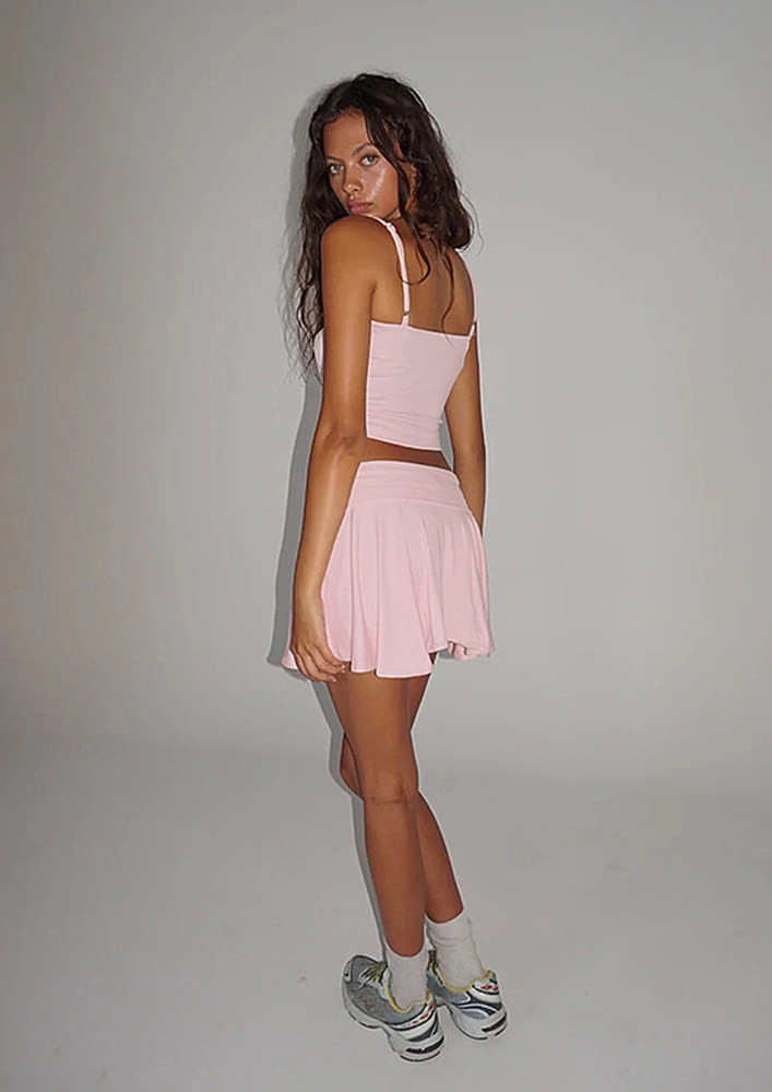 Pink Strappy Top & Short Flounce Skirt Set