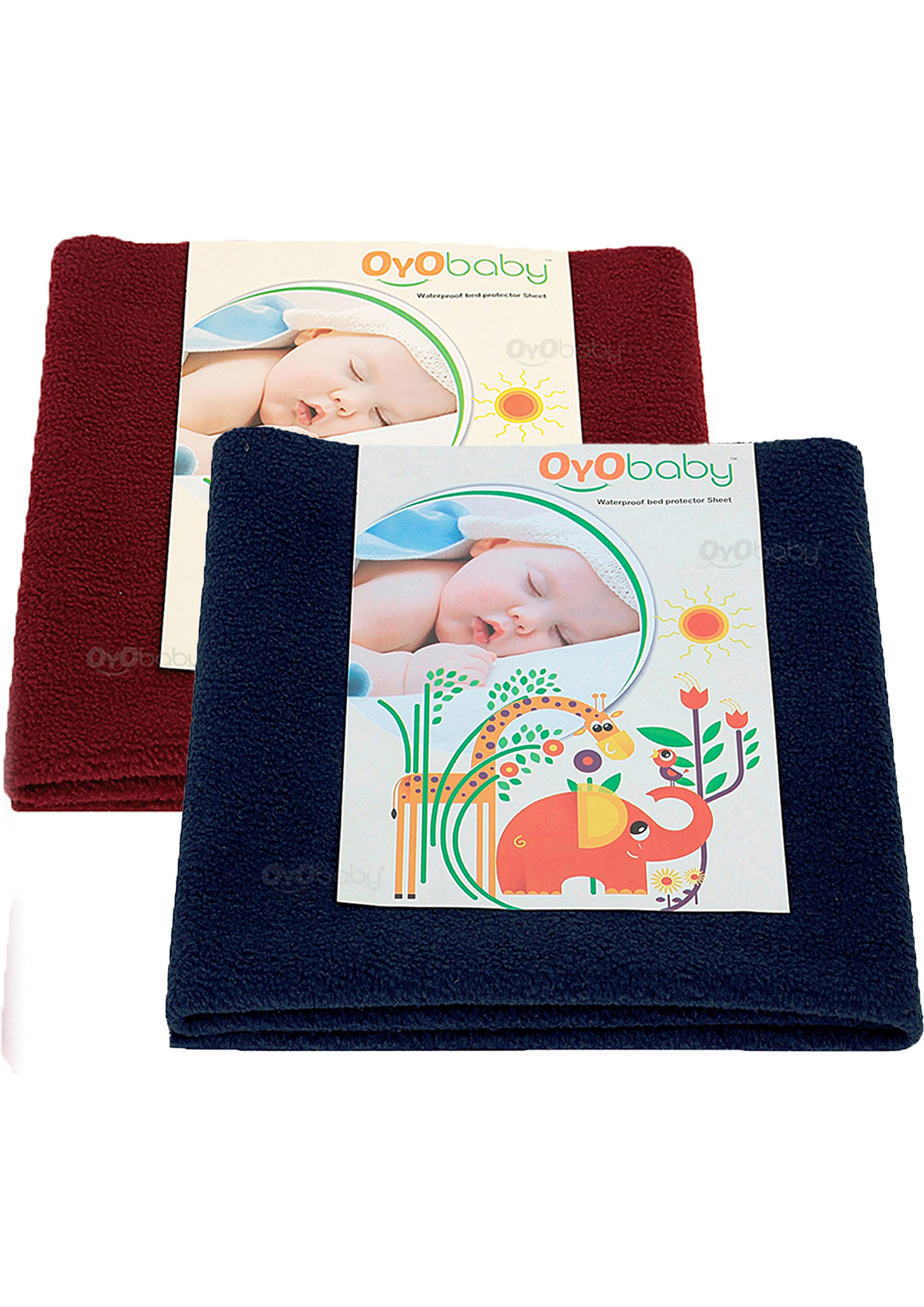 Oyo Baby Baby Bed Protector Sheet, Baby Waterproof Sheet, Baby Dry Sheet Pack Of 2 (Dark Blue, Maroon)-OB-2000-DB+M