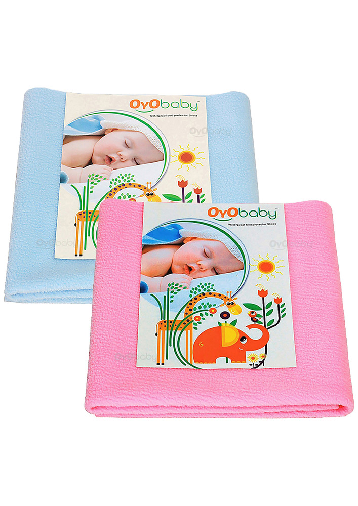 Oyo Baby Baby Bed Protector Sheet, Baby Waterproof Sheet, Baby Dry Sheet Pack Of 2 (Pink, Blue)-OB-2000-P+B