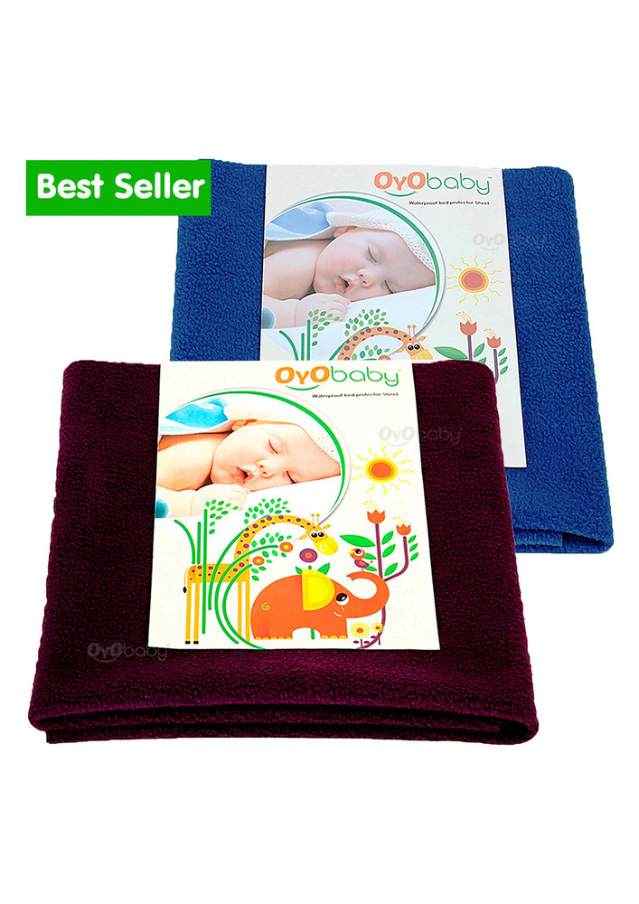 Oyo Baby Baby Bed Protector Sheet, Baby Waterproof Sheet, Baby Dry Sheet Pack Of 2 (Royal Blue, Plum)-OB-2000-RB+PL