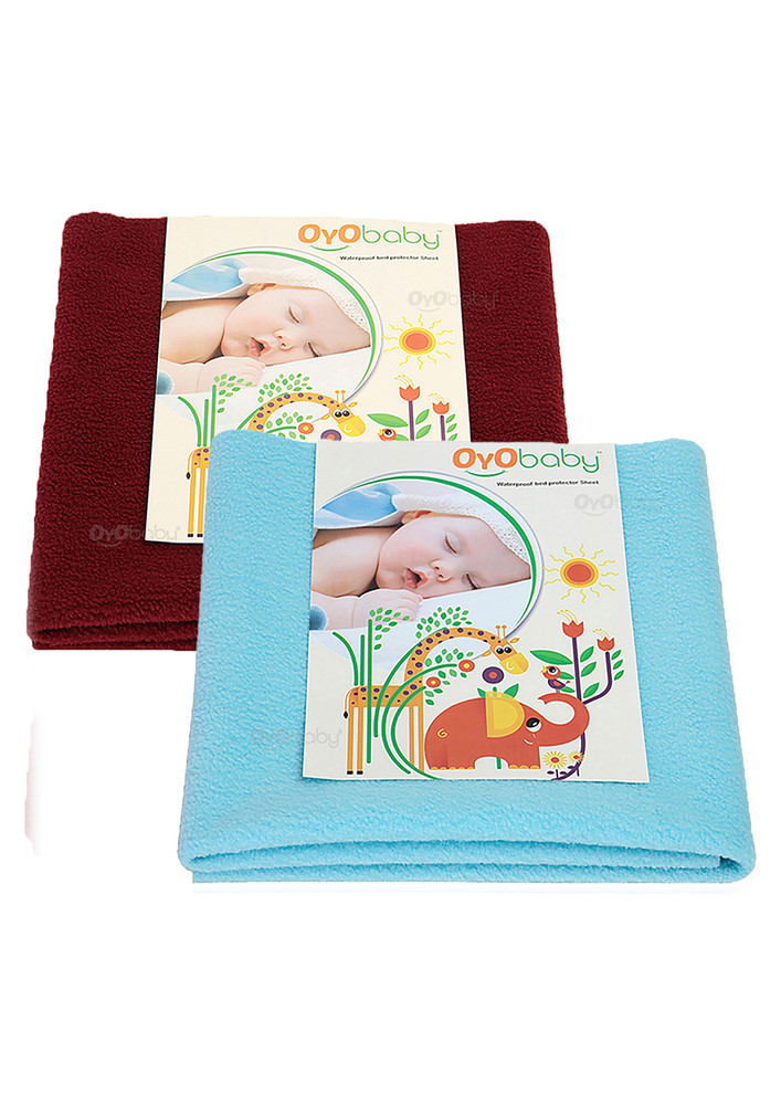 Oyo Baby Baby Bed Protector Sheet, Baby Waterproof Sheet, Baby Dry Sheet Pack Of 2 (Sea Blue, Maroon)-OB-2000-SB+M