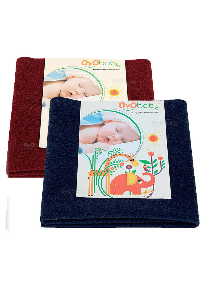 Oyo Baby Baby Bed Protector Sheet, Baby Waterproof Sheet, Baby Dry Sheet Pack Of 2 (dark Blue, Maroon)-ob-2008-db+m