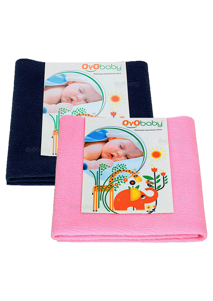 Oyo Baby Baby Bed Protector Sheet, Baby Waterproof Sheet, Baby Dry Sheet Pack Of 2 (dark Blue, Pink)-ob-2008-db+p