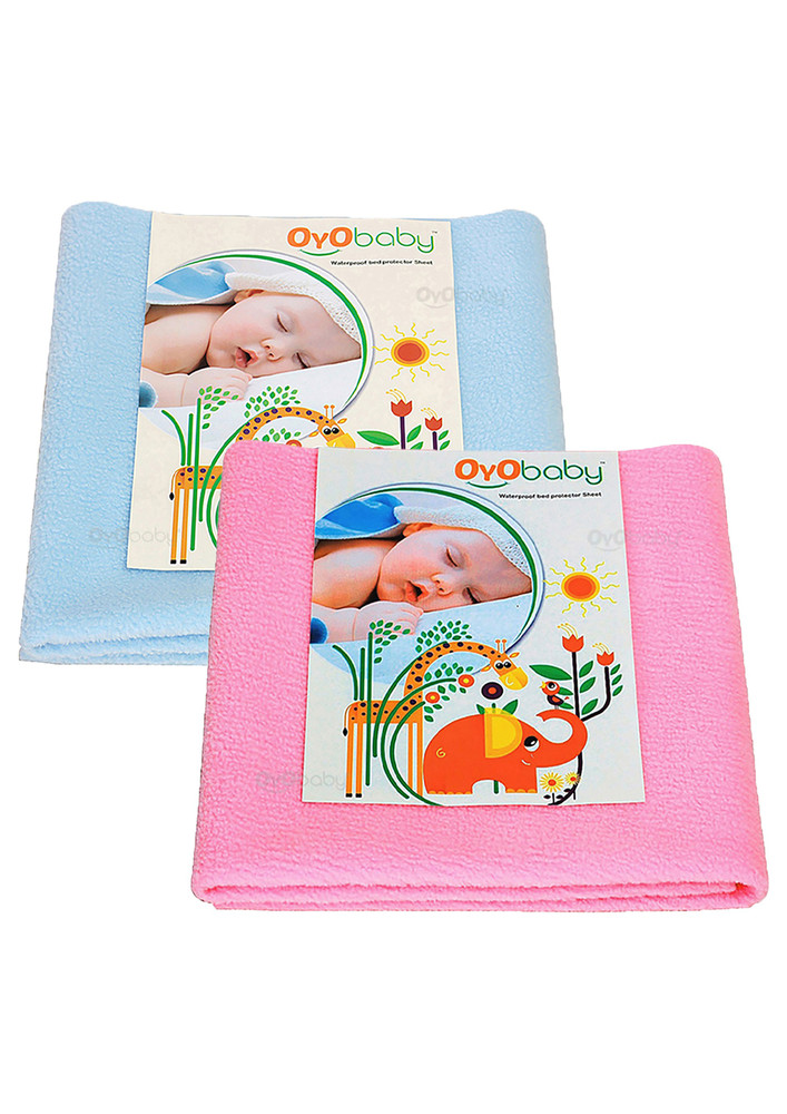 Oyo Baby Baby Bed Protector Sheet, Baby Waterproof Sheet, Baby Dry Sheet Pack Of 2 (Pink, Blue)-OB-2008-P+B