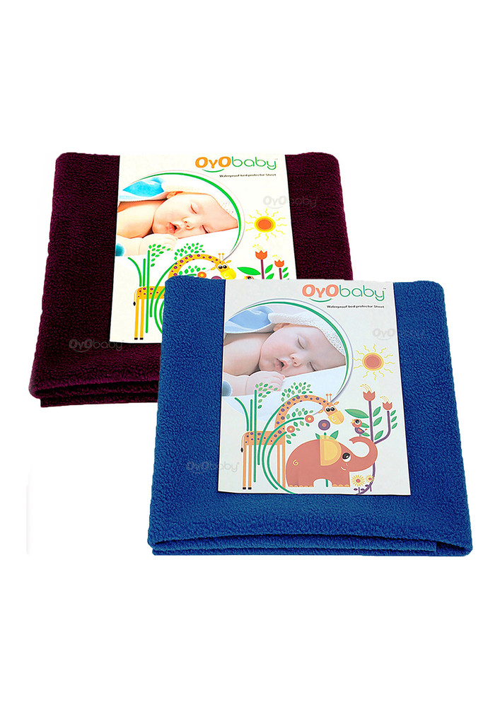 Oyo Baby Baby Bed Protector Sheet, Baby Waterproof Sheet, Baby Dry Sheet Pack Of 2 (Royal Blue, Plum)-OB-2008-RB+PL