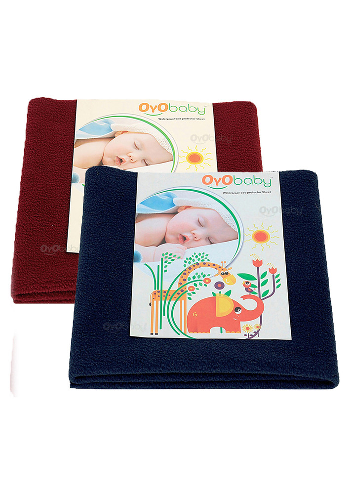 Oyo Baby Baby Bed Protector Sheet, Baby Waterproof Sheet, Baby Dry Sheet Pack Of 2 (Dark Blue, Maroon)-OB-2009-DB+M