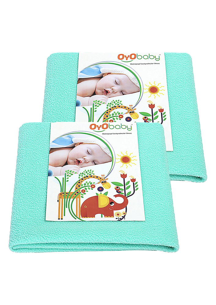 Oyo Baby Cotton Baby Bed Protecting Mat (sea Green, Small, Pack Of 2)-ob-2025-sg