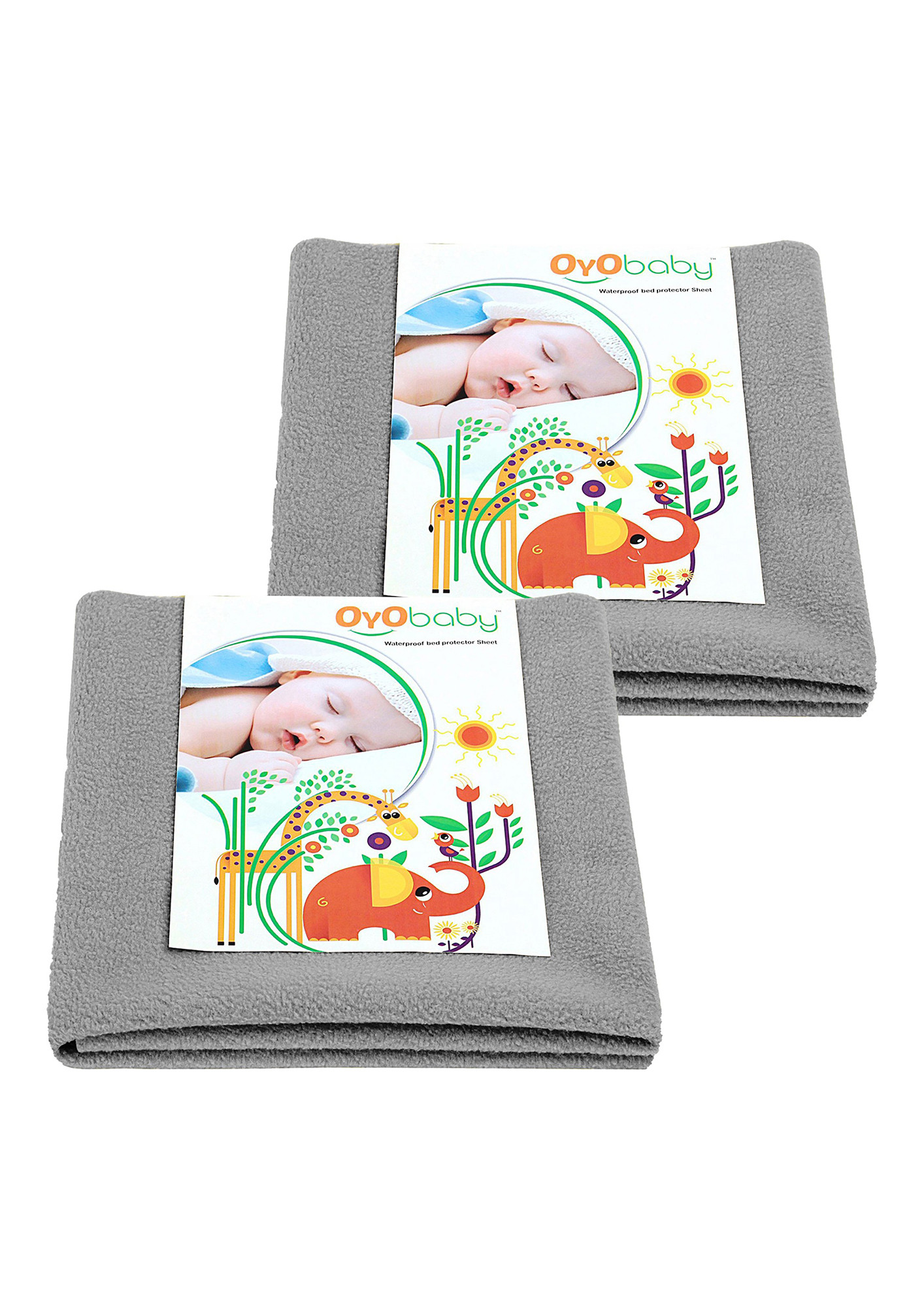 Oyo Baby Cotton Baby Bed Protecting Mat (Grey, Medium, Pack of 2)-OB-2026-GR