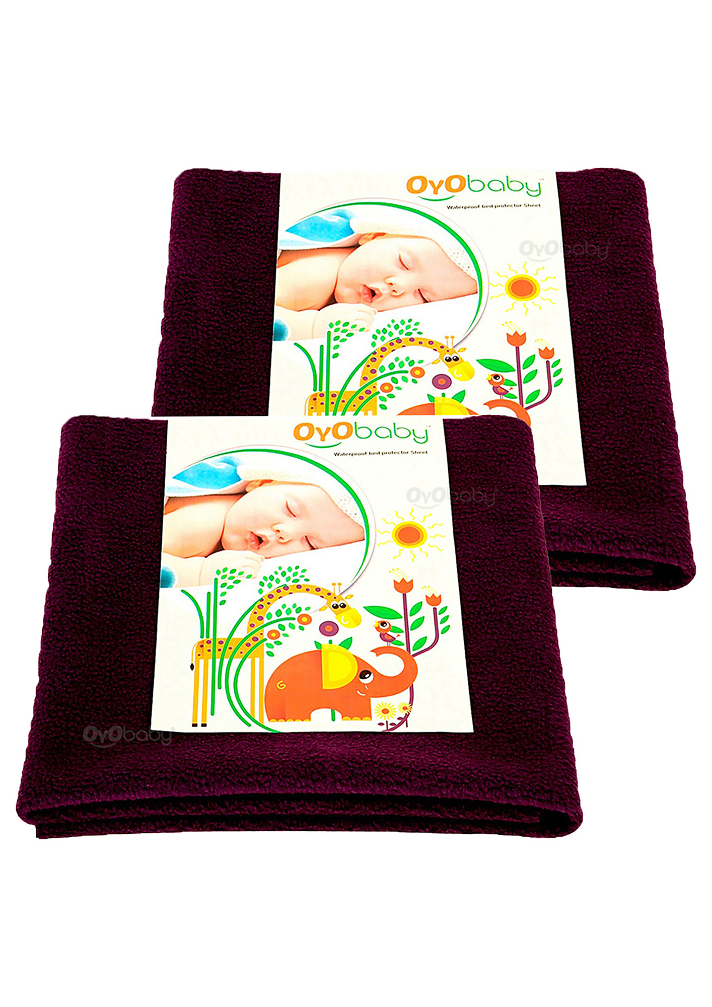Oyo Baby Cotton Baby Bed Protecting Mat (Plum, Medium, Pack of 2)-OB-2026-PL