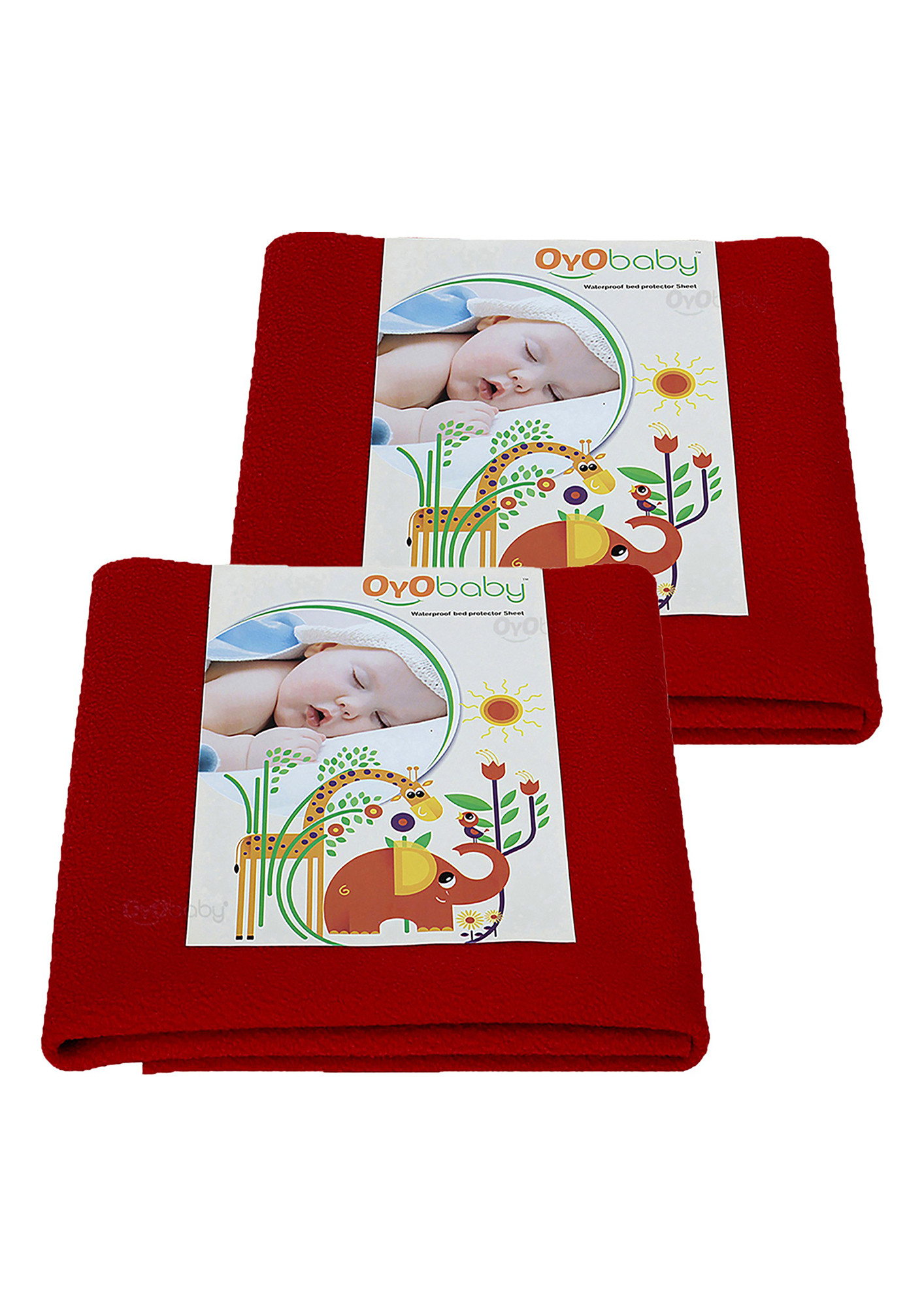 Oyo Baby Cotton Baby Bed Protecting Mat (Red, Medium, Pack of 2)-OB-2026-R