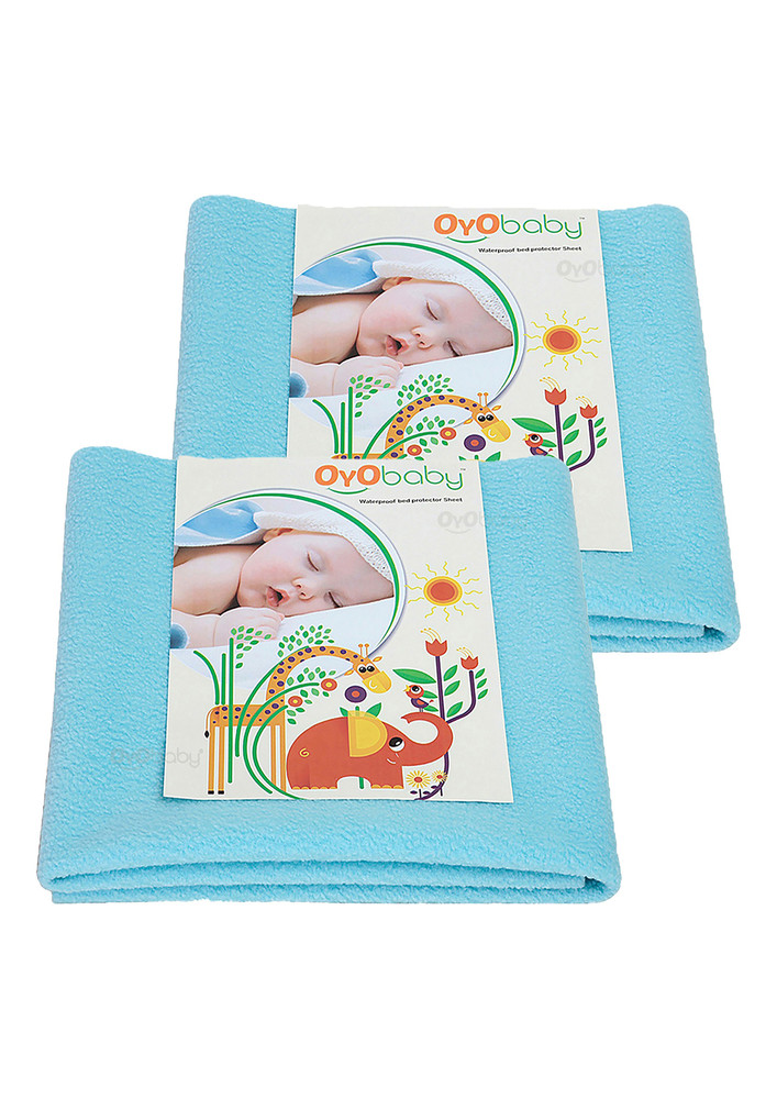 Oyo Baby Cotton Baby Bed Protecting Mat (sea Blue, Medium, Pack Of 2)-ob-2026-sb