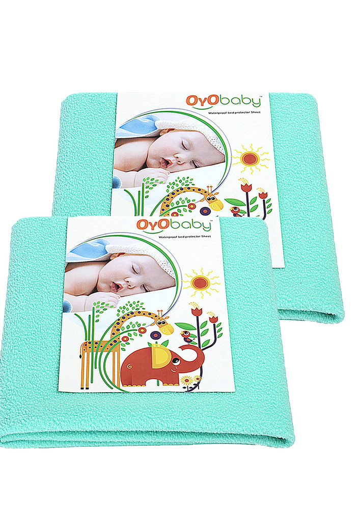 Oyo Baby Cotton Baby Bed Protecting Mat (sea Green, Medium, Pack Of 2)-ob-2026-sg