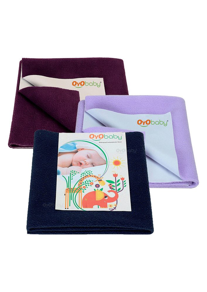 Oyo Baby Cotton Baby Bed Protecting Mat (dark Blue, Plum, Voilet, Small, Pack Of 3)-ob-2040-db+pl+v