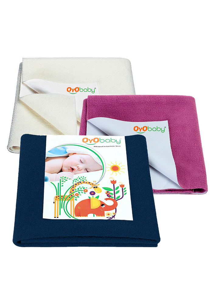 Oyo Baby Cotton Baby Bed Protecting Mat (dark Sea Blue, Ivory, Rani Pink, Small, Pack Of 3)-ob-2040-ds+iv+rp