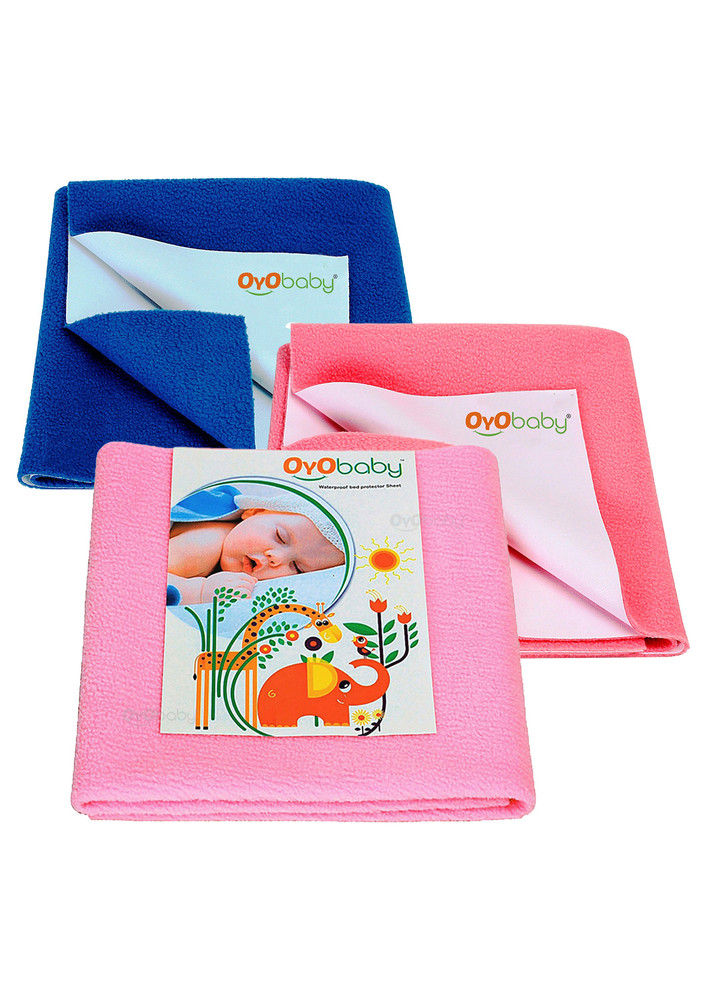 Oyo Baby Cotton Baby Bed Protecting Mat (pink, Salmon Rose, Royal Blue, Small, Pack Of 3)-ob-2040-p+sr+rb