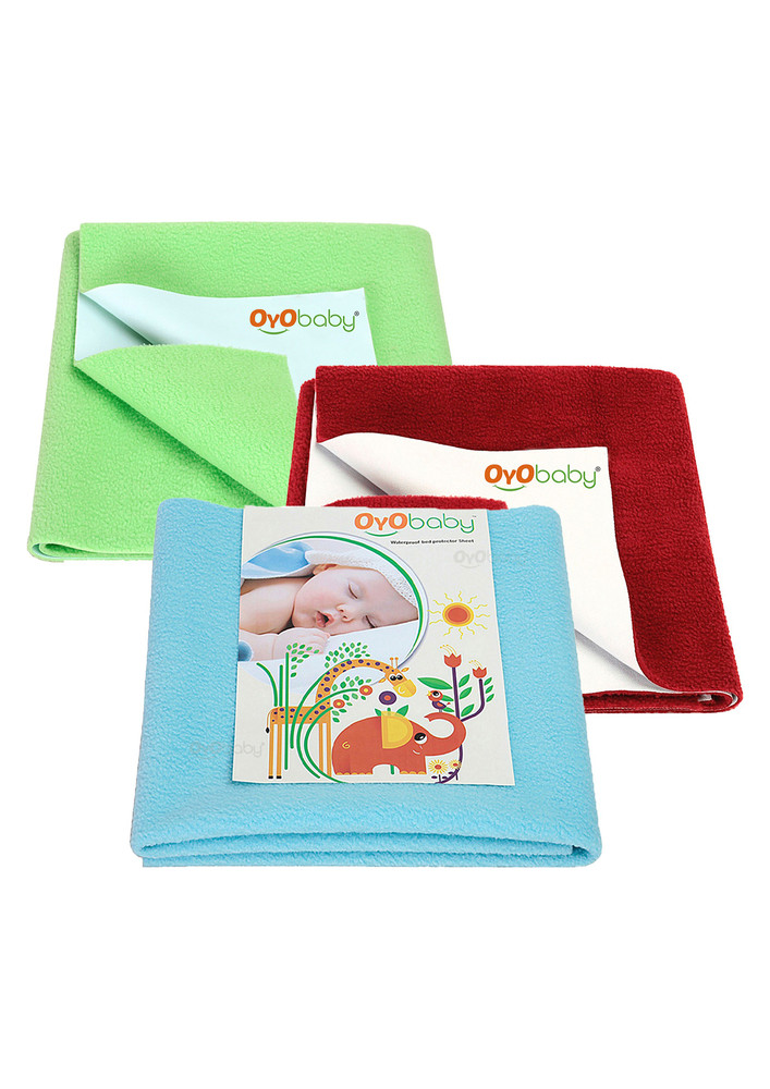 Oyo Baby Cotton Baby Bed Protecting Mat (sea Blue, Maroon, Light Green, Small, Pack Of 3)-ob-2040-sb+m+lg