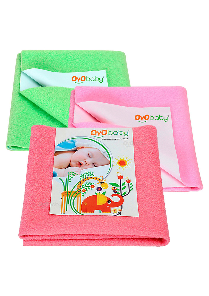 Oyo Baby Cotton Baby Bed Protecting Mat (salmon Rose, Pink, Light Green, Small, Pack Of 3)-ob-2040-sr+p+lg