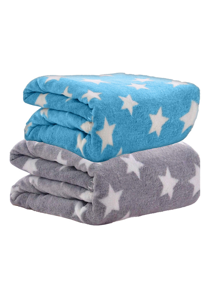 Oyo Baby Printed Single Swaddling Baby Blanket For  Ac Room (cotton, Blue, Grey)-ob-2053-str-b+gr